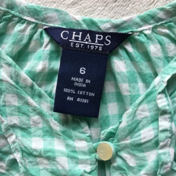 Chaps Girl’s Plaid Top ruffle short sleeves-size 6 - Picture 3 of 3